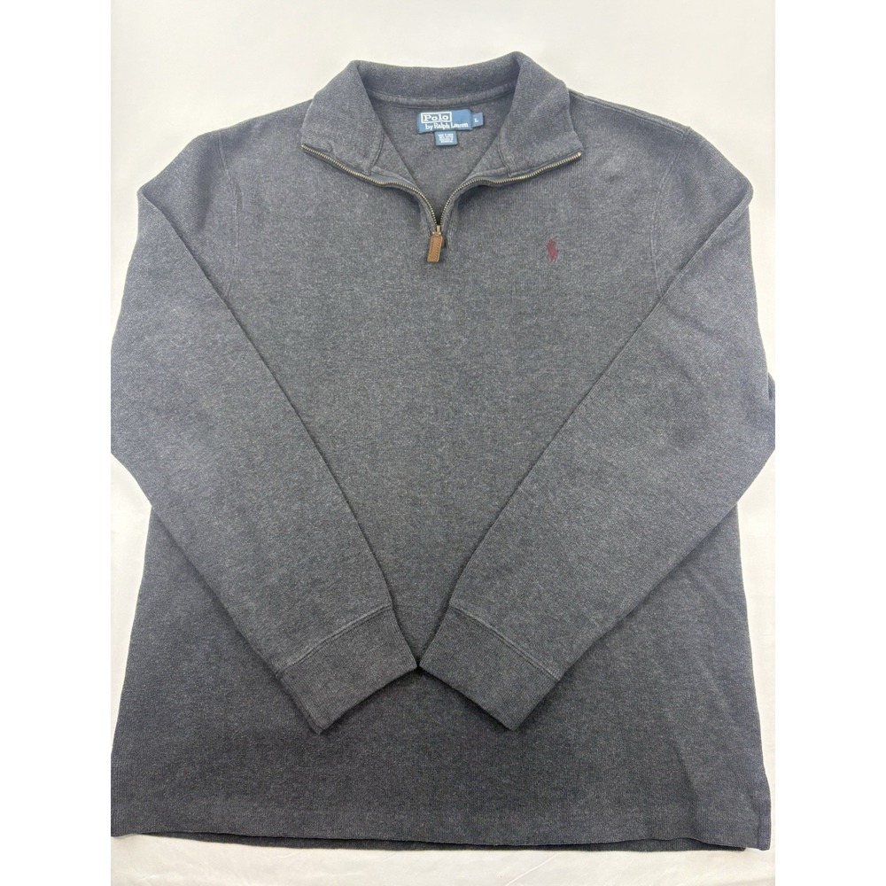 POLO RALPH LAUREN Mens 1/4 Zip Estate Rib Pullover Sweater charcoal Gray Large - Picture 3 of 14